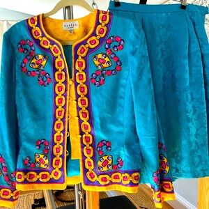 Vintage Adrianna Papell Petites Silk Suit - Blazer and Skirt